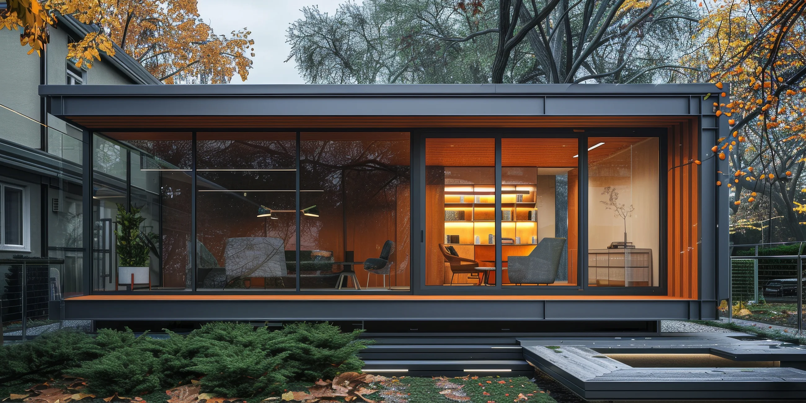 Charming detached home addition blending seamlessly with the outdoor landscape